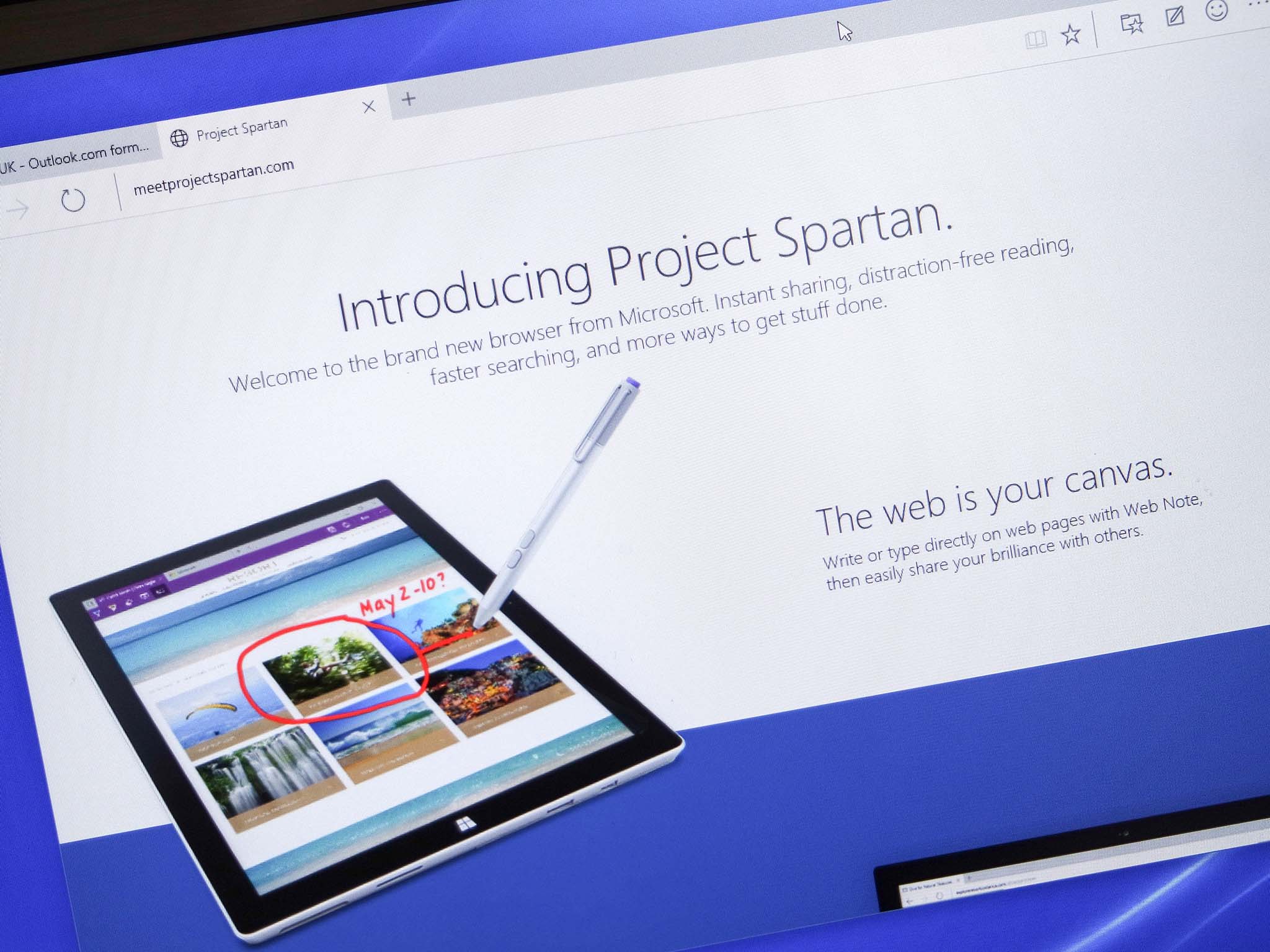 Canvas windows 10. Project Spartan. Reading the website.