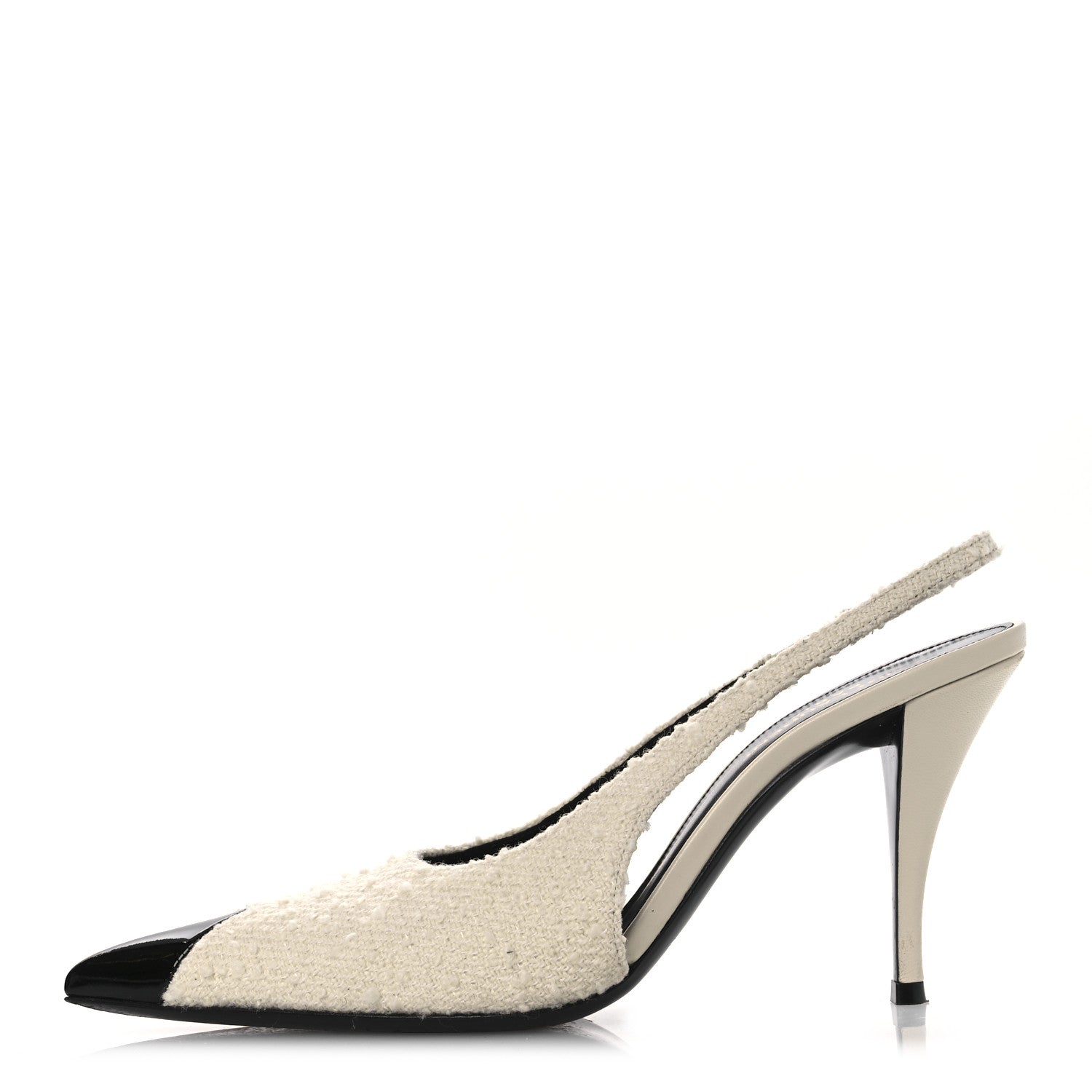 Tweed Patent Cap Toe Vesper Slingback Pumps 37.5 White