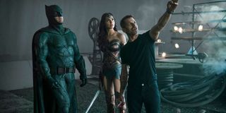 Zack Snyder directing Ben Affleck and Gal Gadot on Justice League