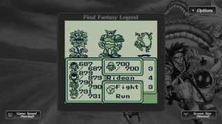 Best JRPGs - In Final Fantasy Legend, the player considers whether to fight a flower, a mech, and a prancing frogman.