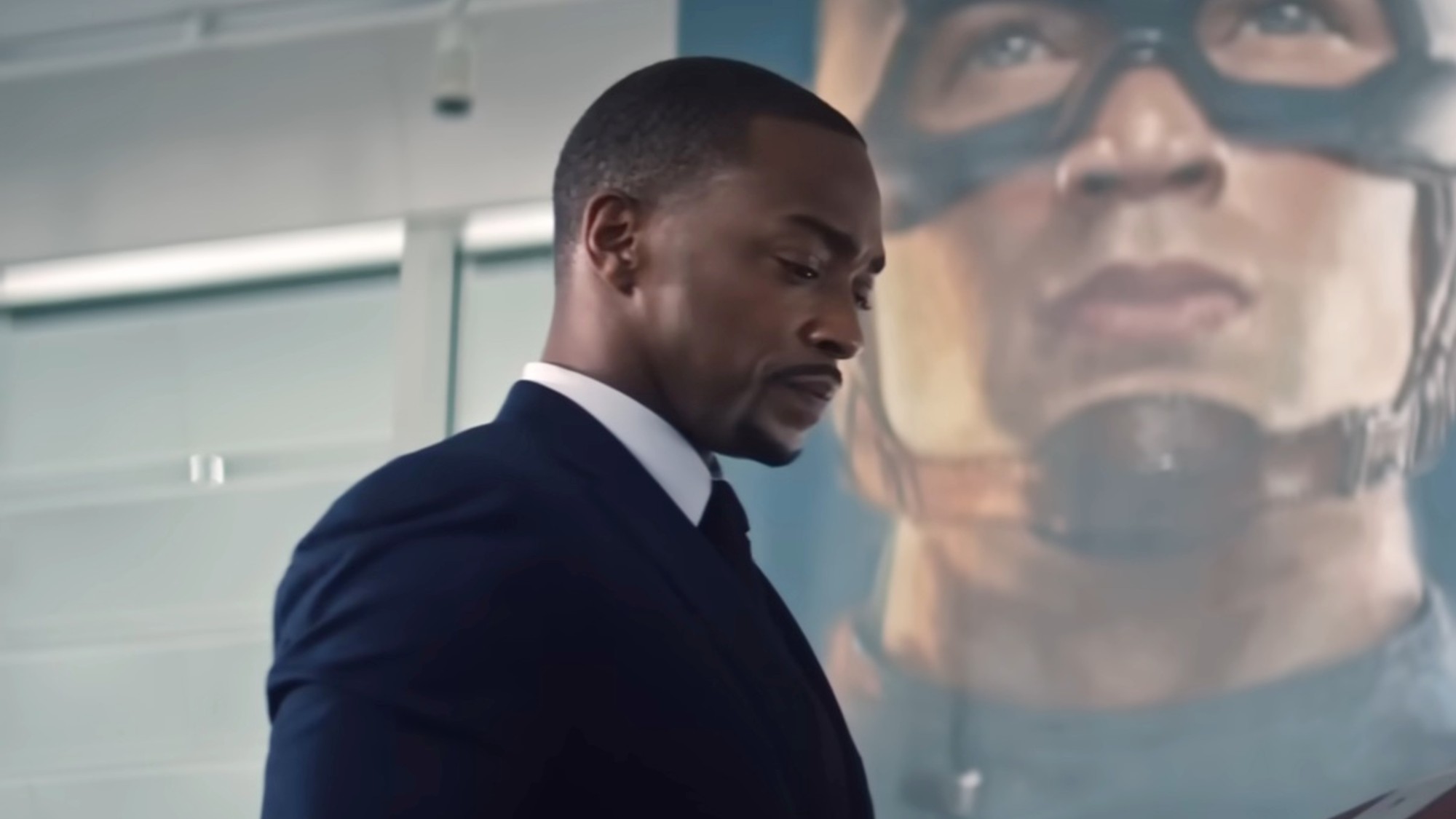 An introspective Anthony Mackie in The Falcon and the Winter Soldier