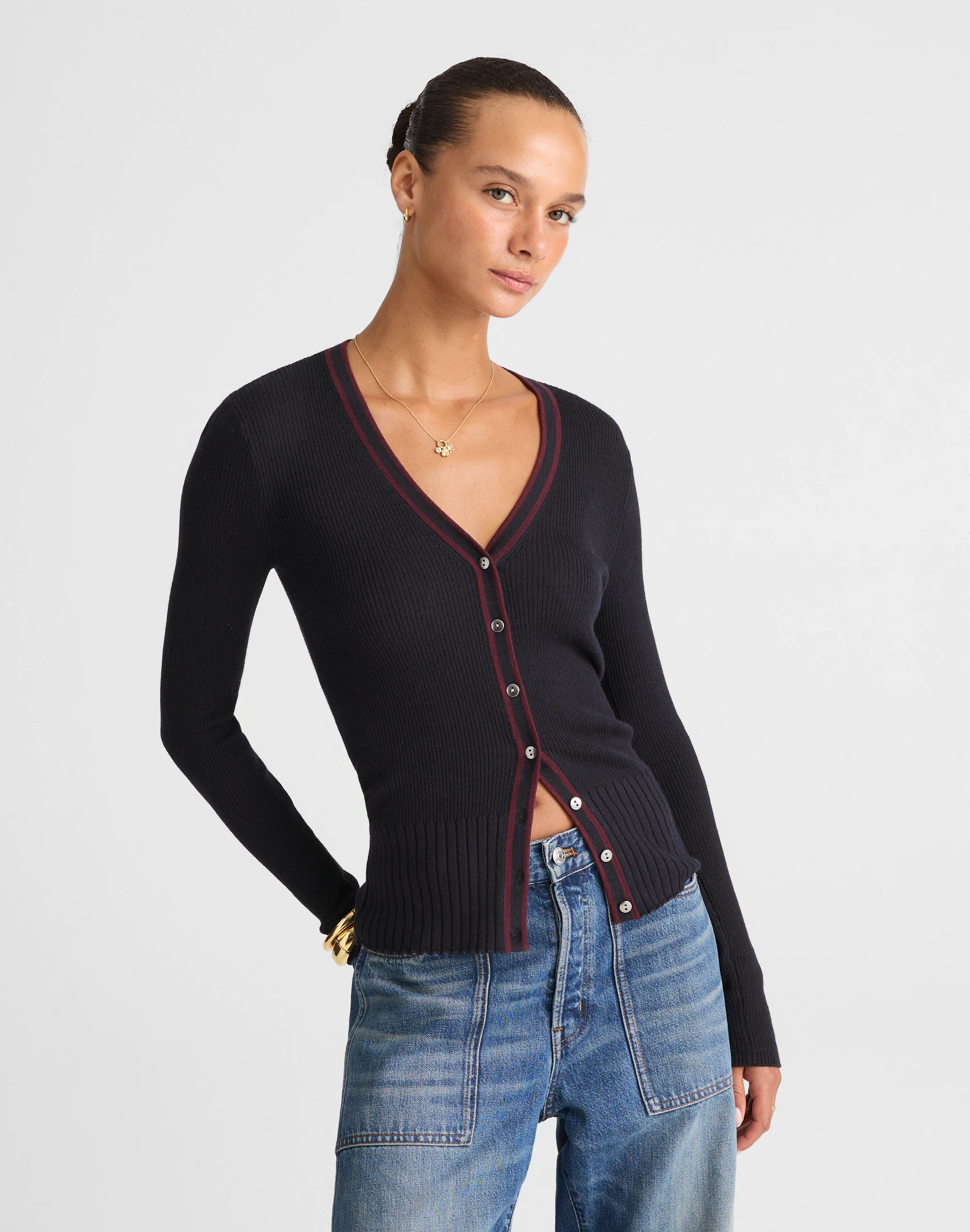 V-Neck Cardigan in Merino-Silk Blend