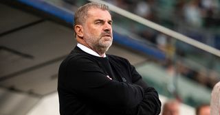 Tottenham Hotspur Ange Postecoglou of Celtic FC looks on prior to the UEFA Champions League group F match between Shakhtar Donetsk and Celtic FC at The Marshall Jozef Pilsudski's Municipal Stadium of Legia Warsaw on September 14, 2022 in Warsaw, Poland.