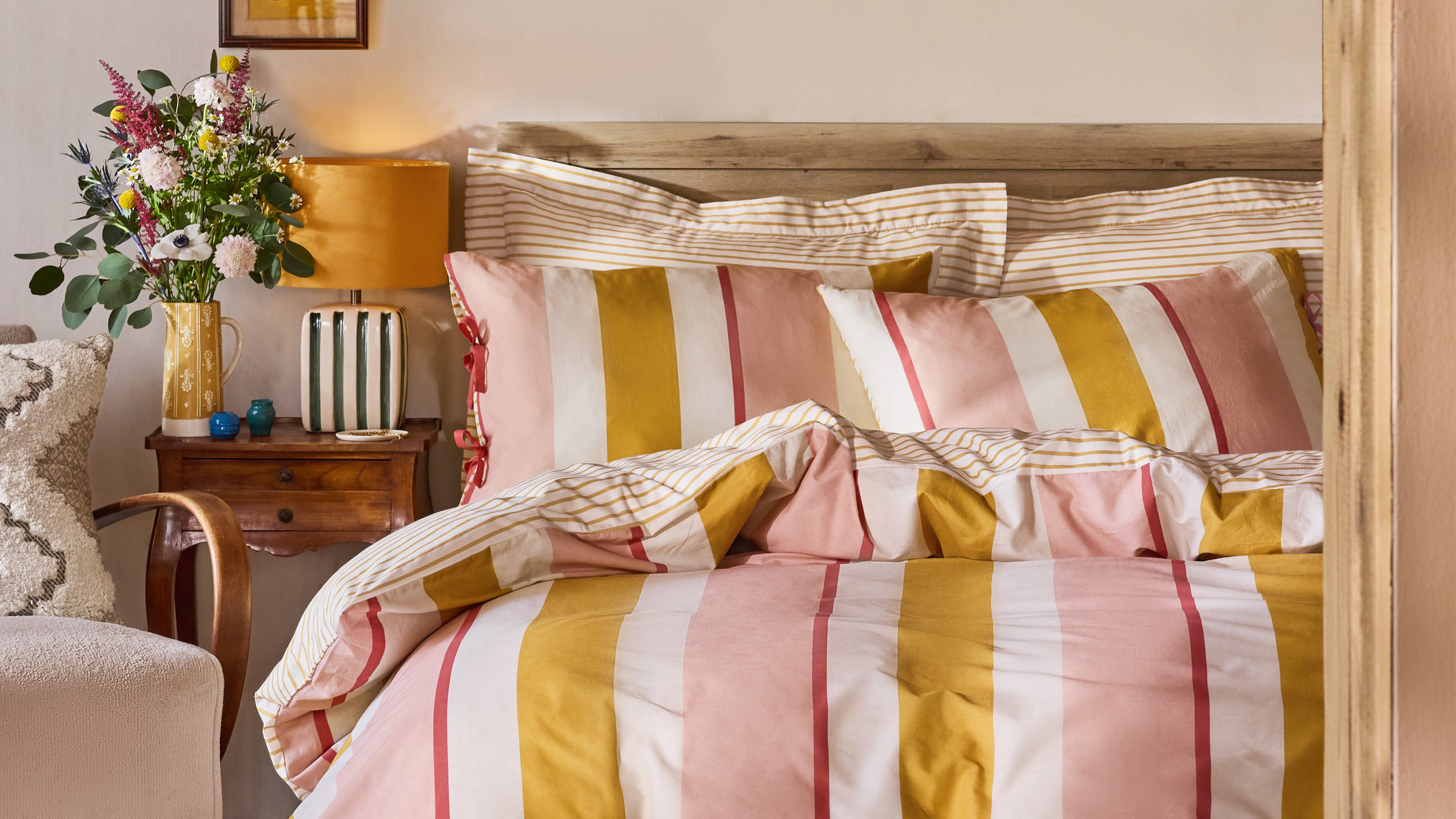 FatFace striped pink and ochre bedding collection
