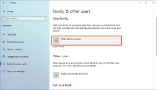 Create Windows 10 child account