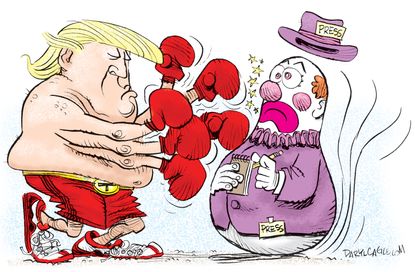 Political Cartoon U.S. President Trump press media feud