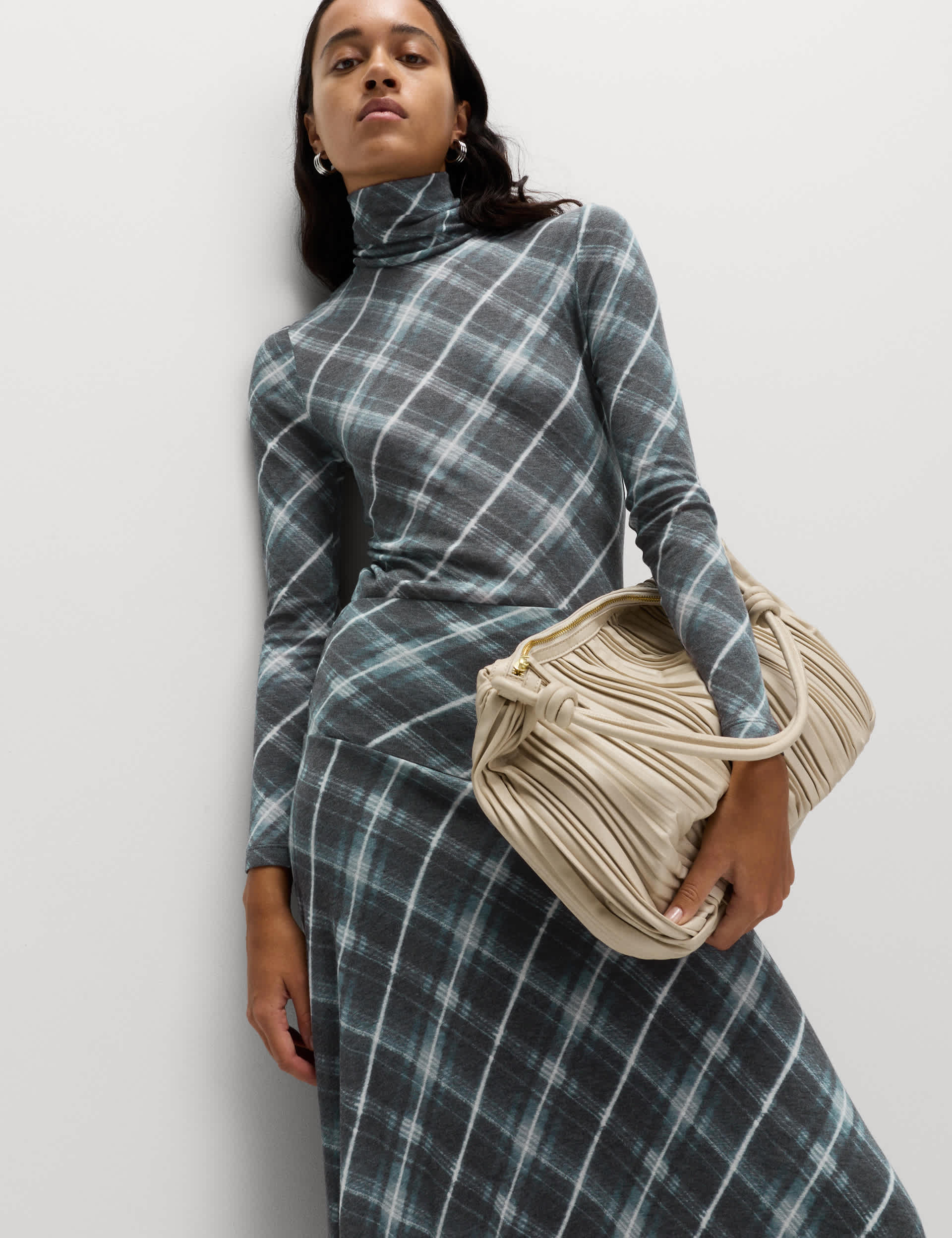 Funnel Neck Long Sleeve Slim Fit Top With Wool