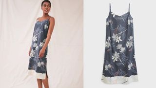 floral printed grey slip nightdress