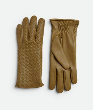 Women's Intrecciato Leather Gloves in Acorn