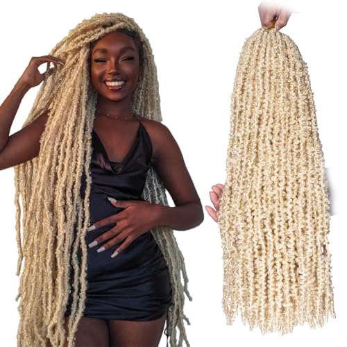 Zrq Butterfly Locs Crochet Hair 30 Inch 2packs Pre-Looped Blonde Distressed Faux Locs Long Butterfly Locs Crochet Braids Hair Synthetic Soft Locs Hair Extension for Women (30 Inch, 613#&amp;#65289;