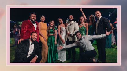 Cast of Netflix's Dubai Bling in a group, with a purple border around the image