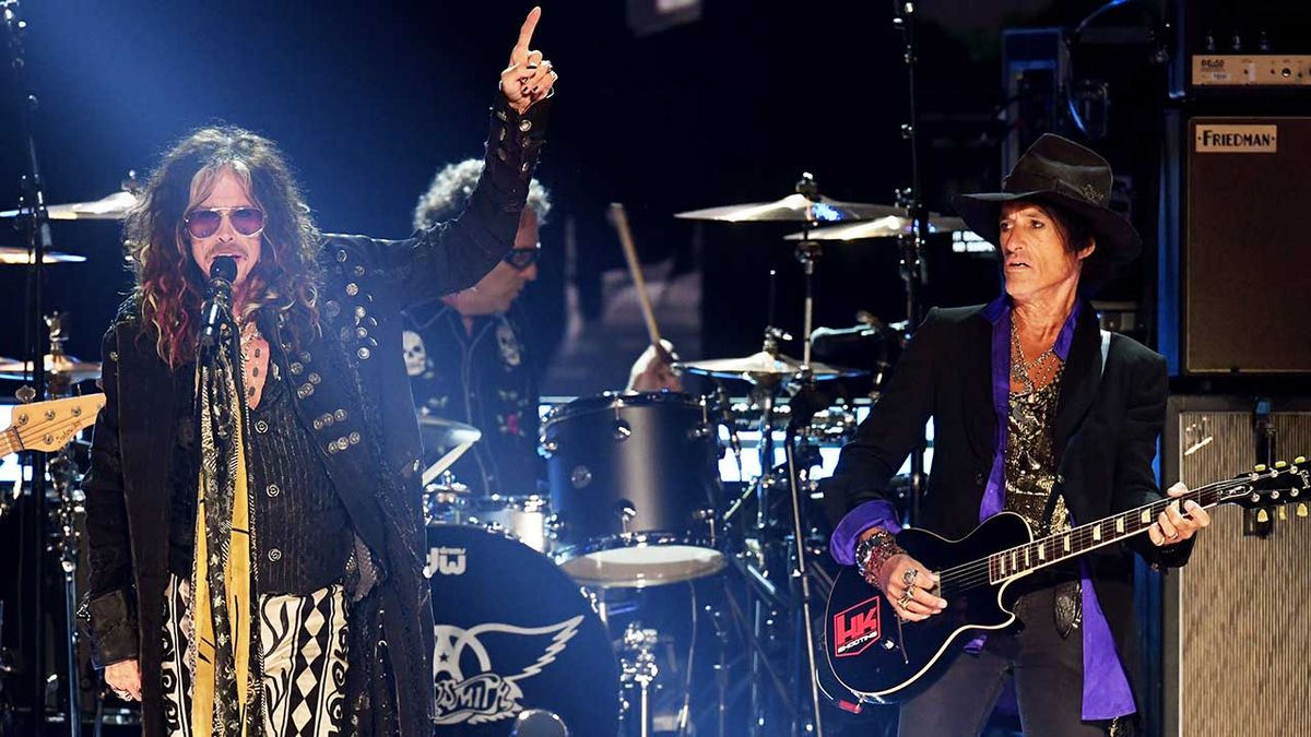 Steven Tyler and Joe Perry at the 2020 Grammy Awards