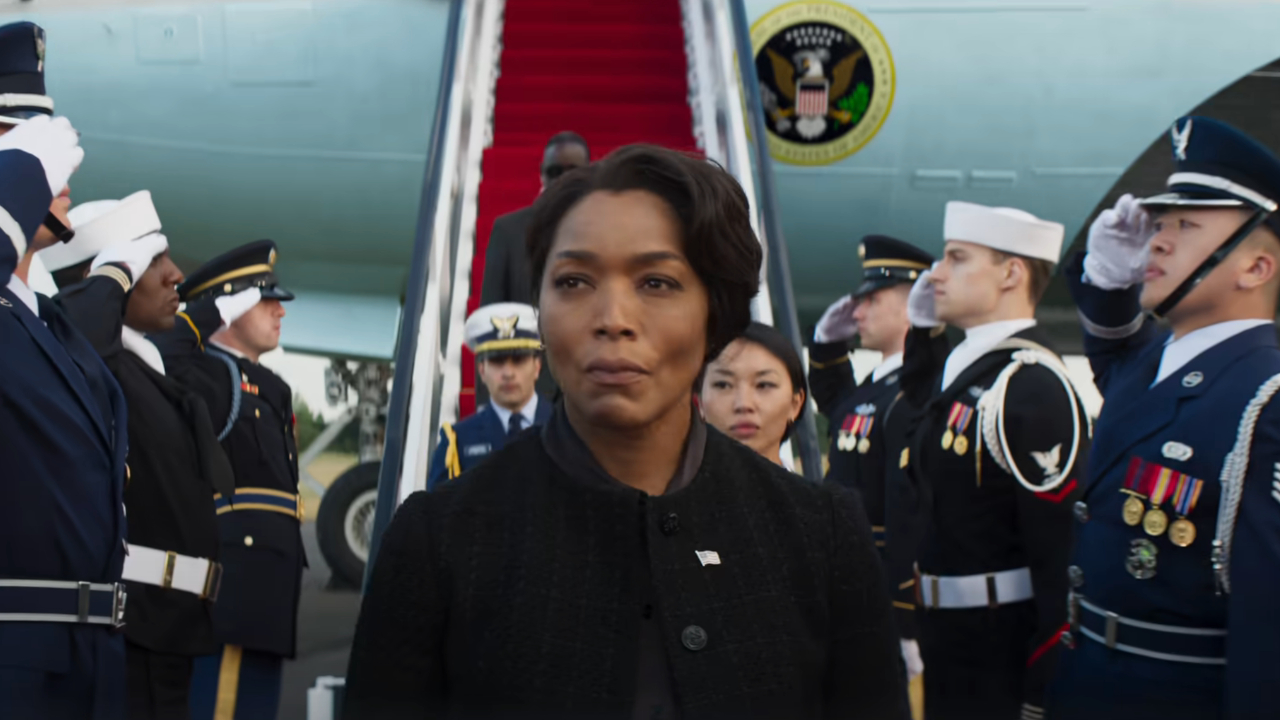 Angela Bassett looks seriously serious as she takes off from Air Force One in Mission Impossible: The Final Reckoning.