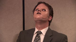 The Office Dwight wearing hannibal mask