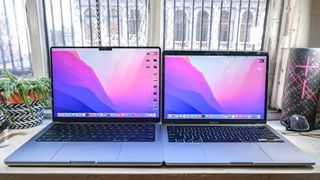 The MacBook Pro 2021 (14-inch) side-by-side with a 2020 MacBook Pro