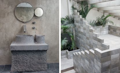 Lava stone basin - part of our round up of brutalist bathrooms