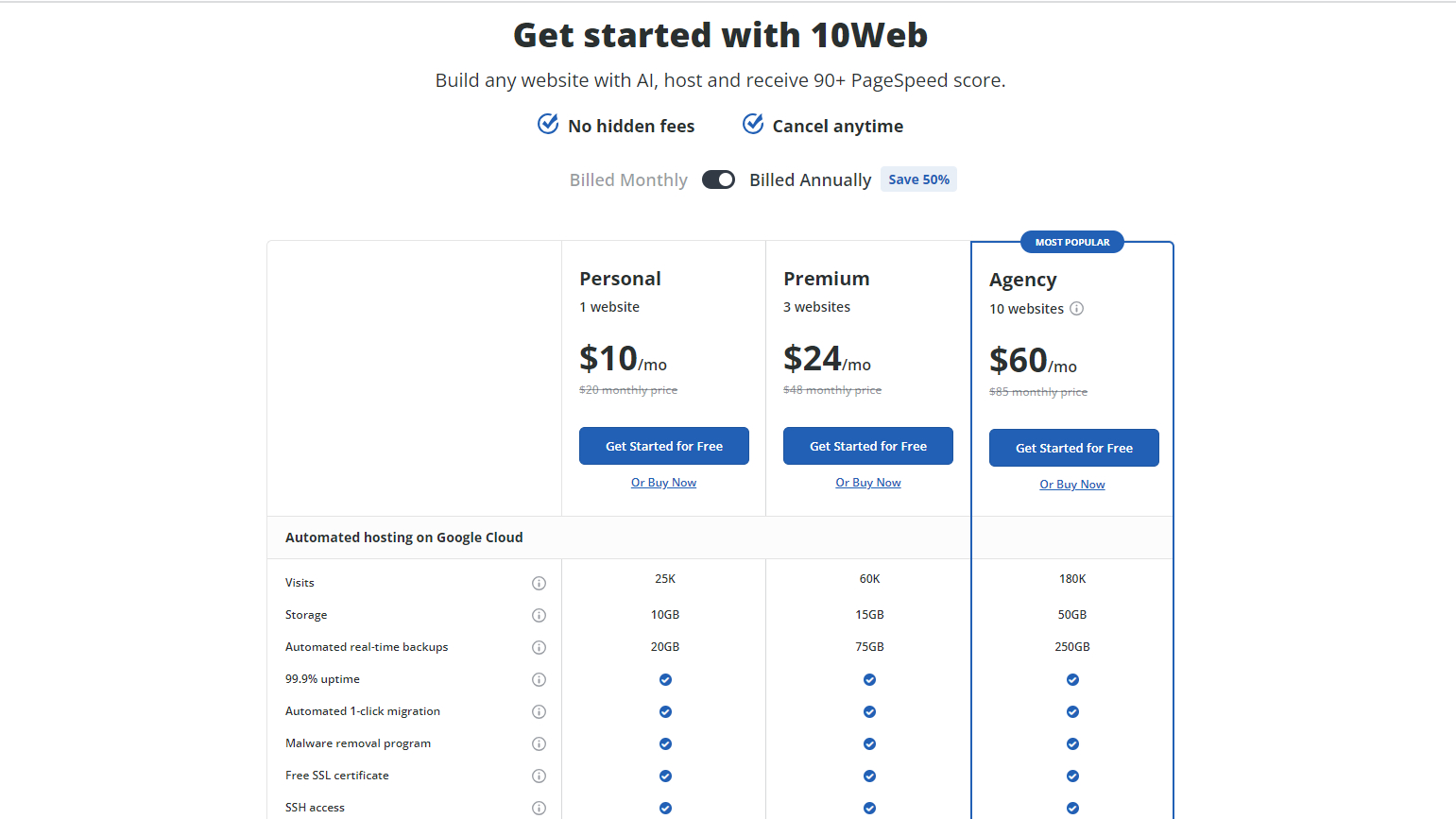 10Web pricing