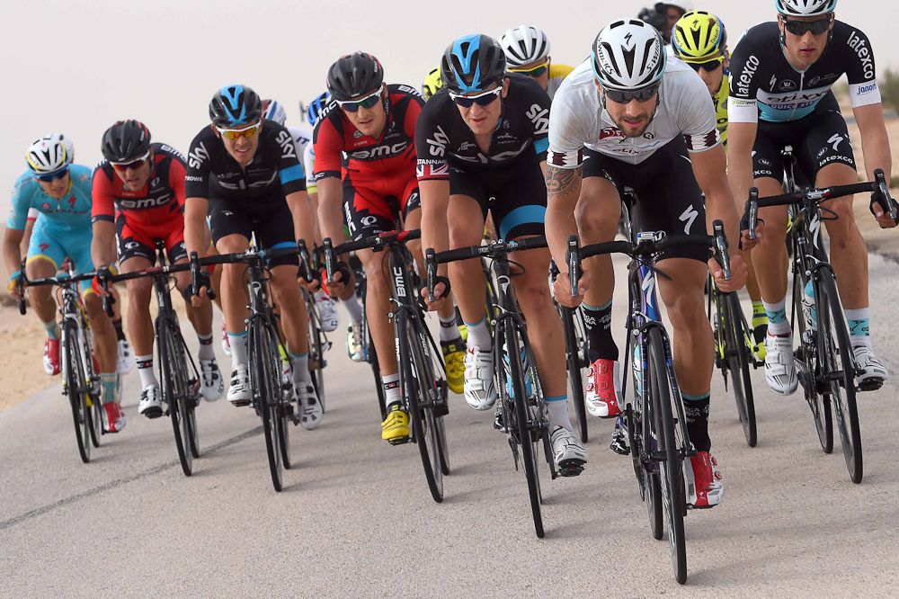 Tom Boonen leads the peloton in Qatar.