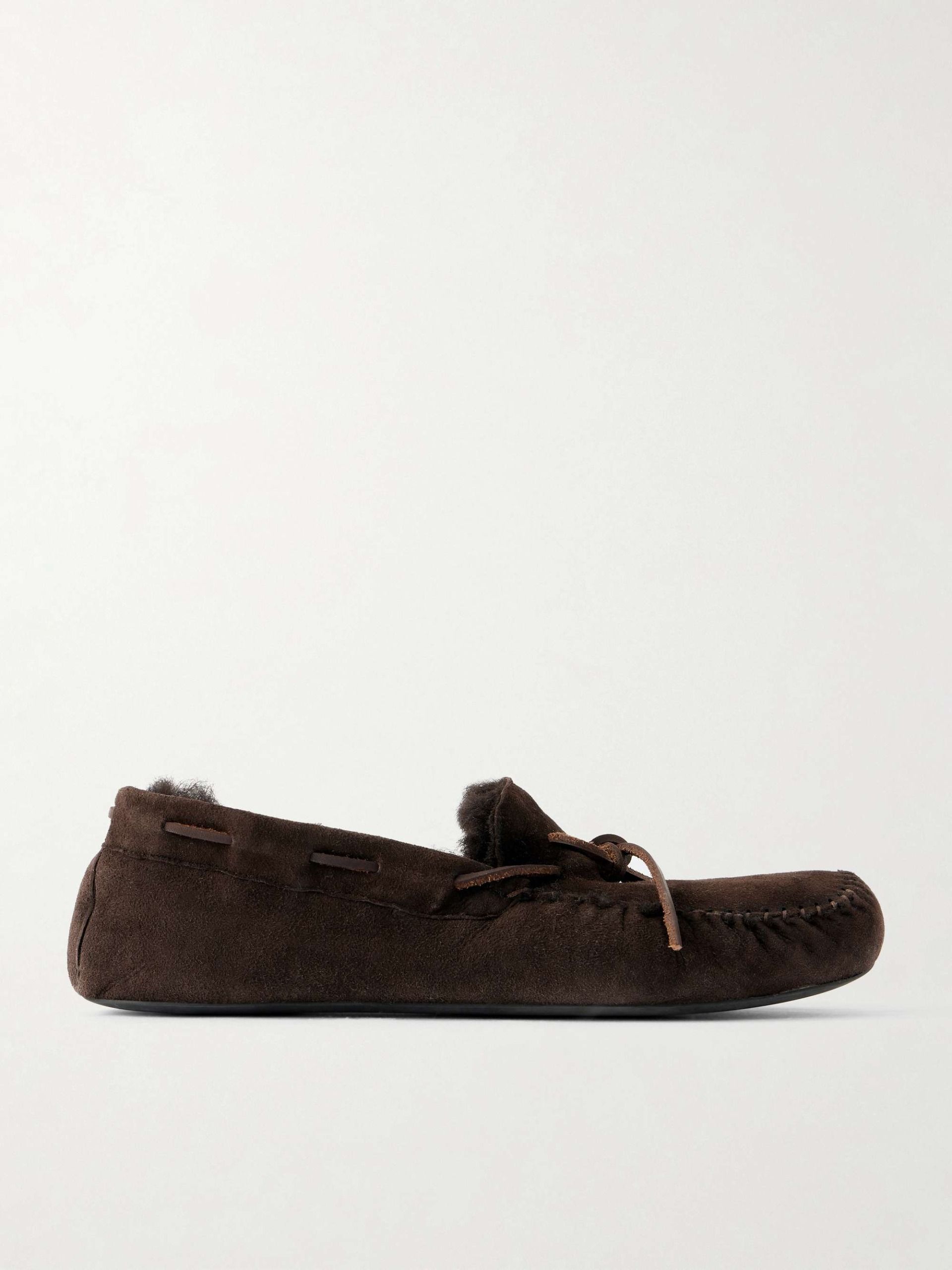 Lucca Bow-Detailed Shearling-Lined Suede Loafers
