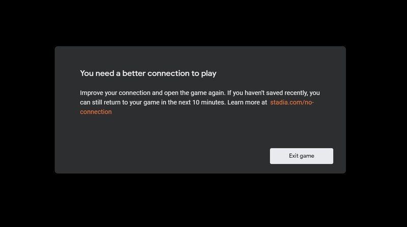 Google Stadia Connection Issue Screenshot