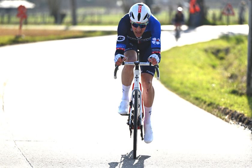 NINOVE BELGIUM MARCH 01 Stefan Kung of Switzerland and Team GroupamaFDJ competes in the breakaway during the 80th Omloop Het Nieuwsblad 2025 Mens Elite a 197km one day race from Ghent to Ninove UCIWWT on March 01 2025 in Ninove Belgium Photo by Luc ClaessenGetty Images