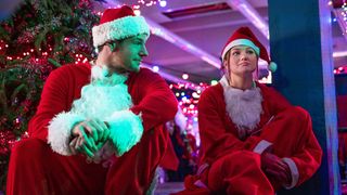 Connor Swindells as Nick and Olivia Holt as Sophia in "Jingle Bell Heist" on Netflix
