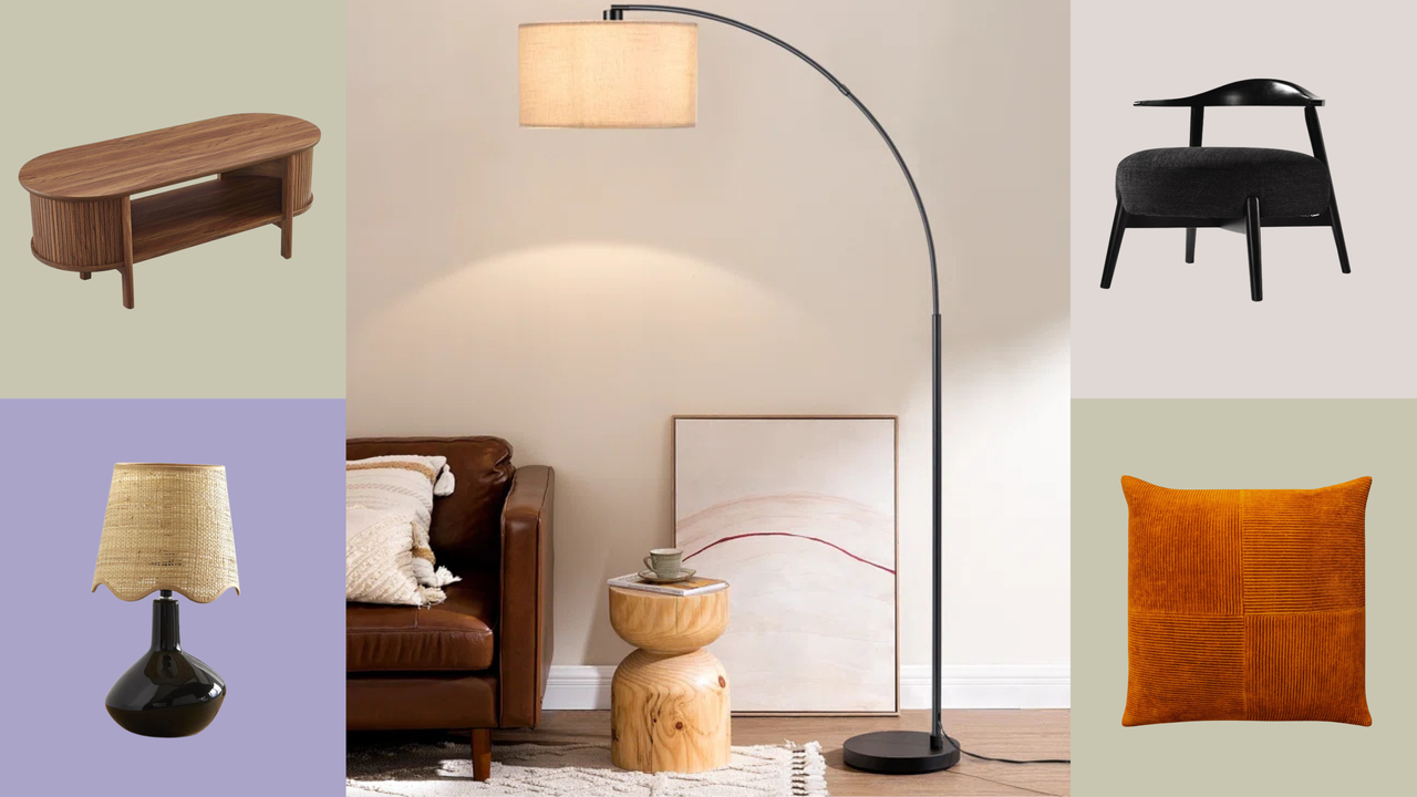 lifestyle shot of a floor lamp with two other wayfair furniture and decor sale products either side