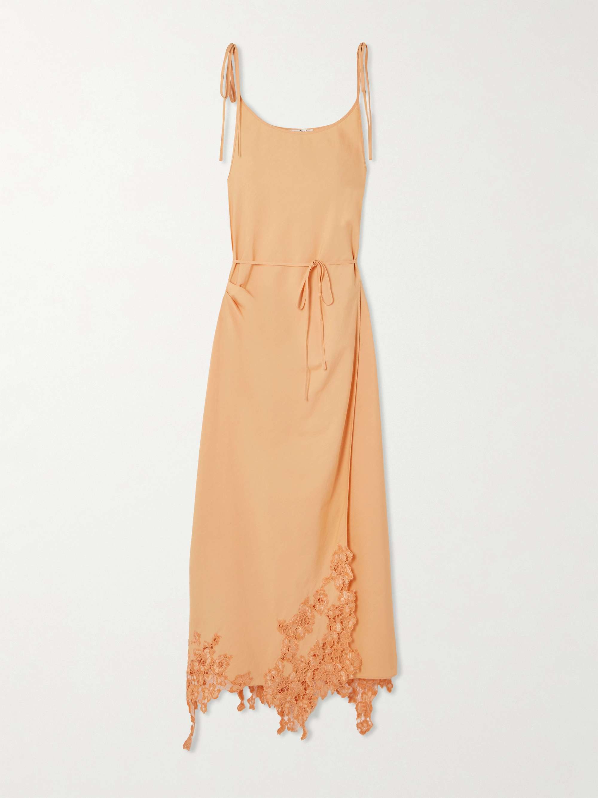 Asymmetric Corded Lace-Trimmed Cotton Maxi Wrap Dress