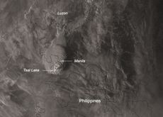  A close-up of the Himawari-8 satellite view of the Taal volcano eruption in the Philippines on Jan. 12, showing the ash plumes that extended 9 miles (14 kilometers) into the air.
