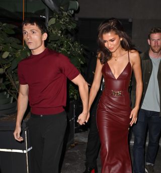 Tom Holland and Zendaya are seen leaving the Corner Bar on October 24, 2024 in New York City.