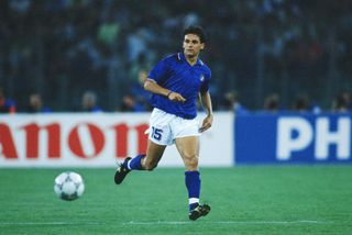 Roberto Baggio in action for Italy against Argentina at the 1990 World Cup.