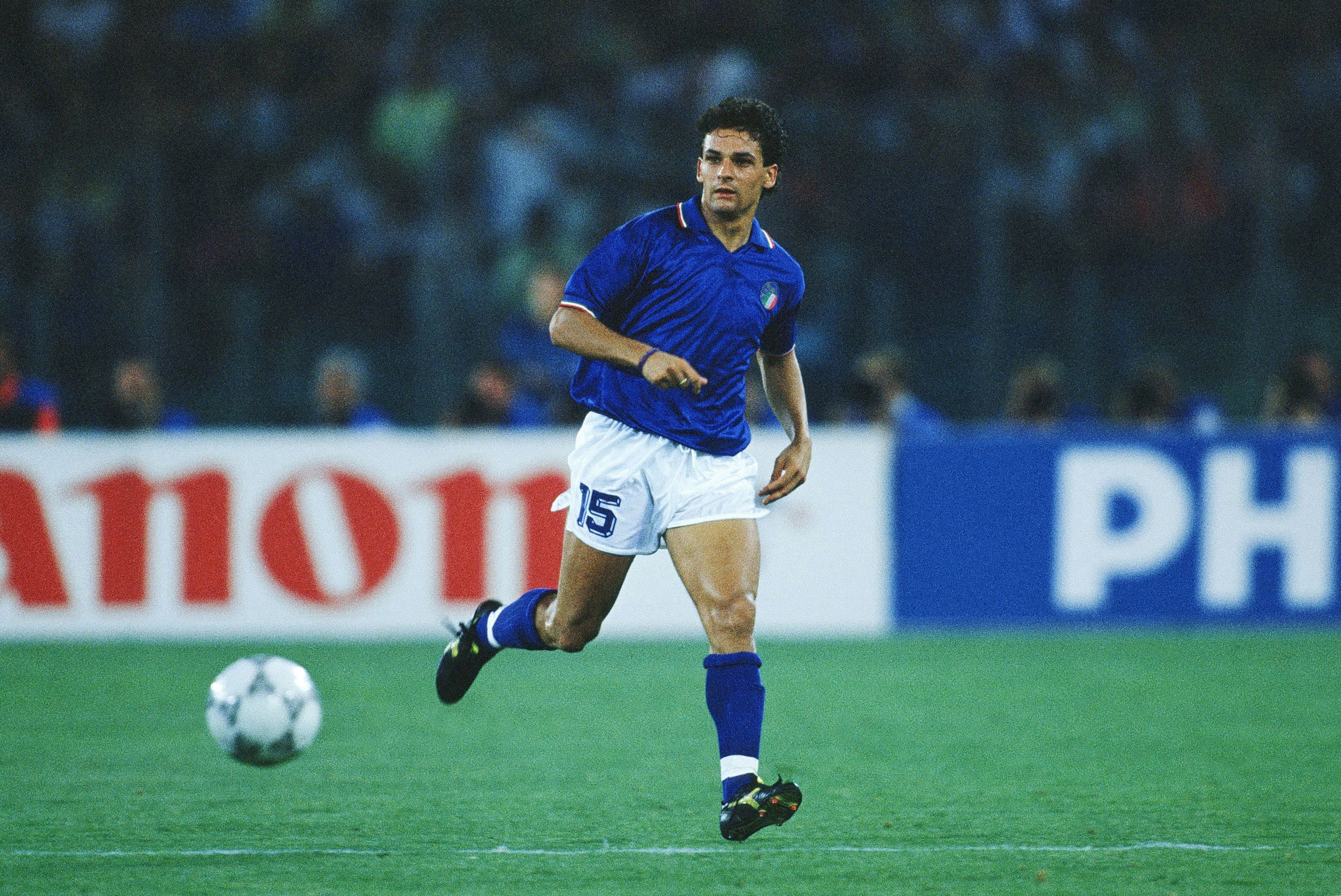 Roberto Baggio in action for Italy against Argentina at the 1990 World Cup.