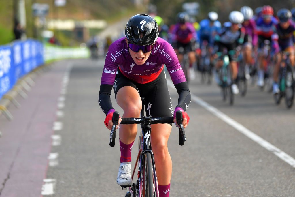 BERG NETHERLANDS APRIL 18 Demi Vollering of Netherlands and Team SD Worx during the 7th Amstel Gold Race 2021 Womens Elite a 1163km race from Valkenburg to Berg en Terblijt Attack Amstelgoldrace amstelgoldrace UCIWWT on April 18 2021 in Berg Netherlands Photo by Luc ClaessenGetty Images