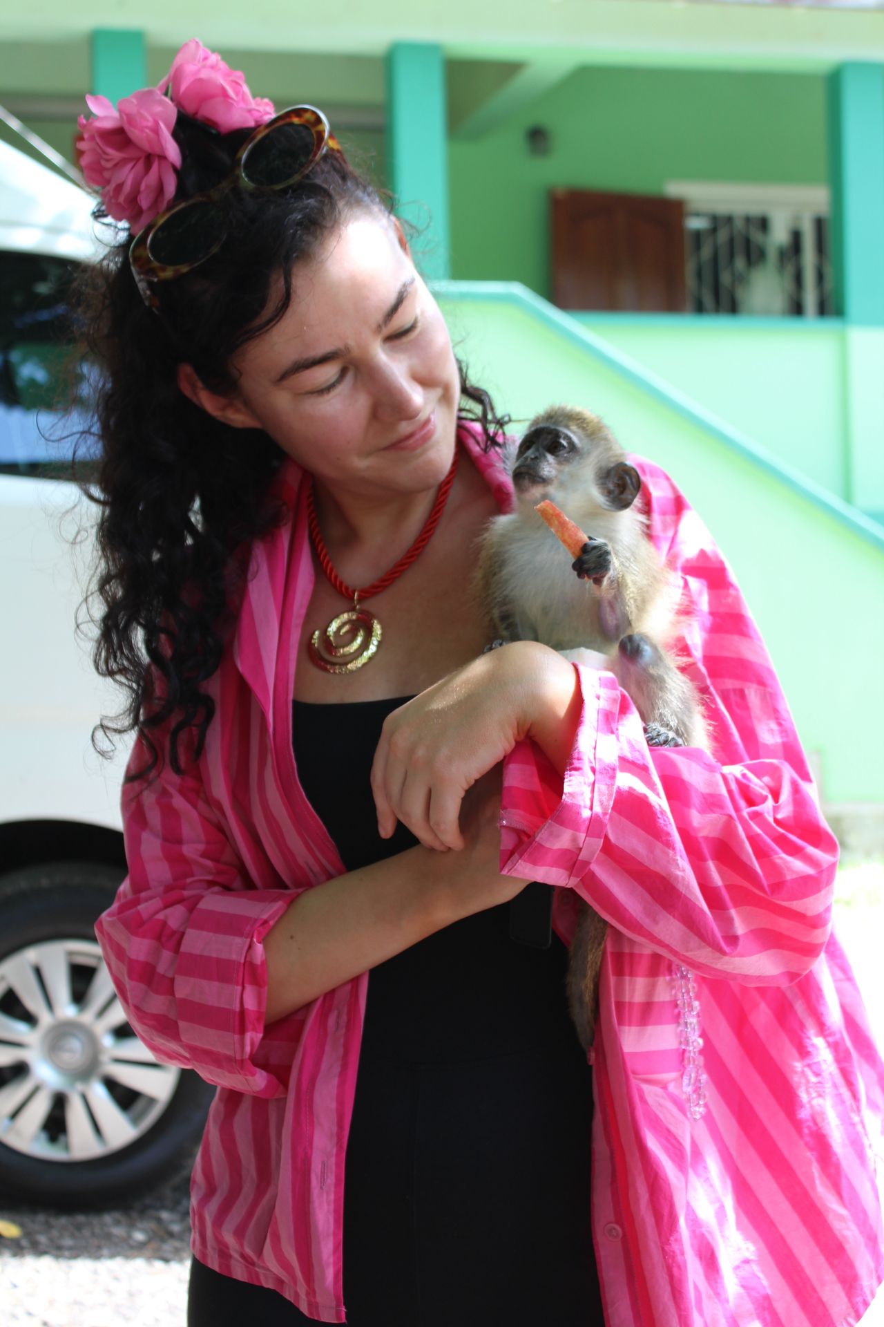 Mischa Anouk Smith holding a baby monkey