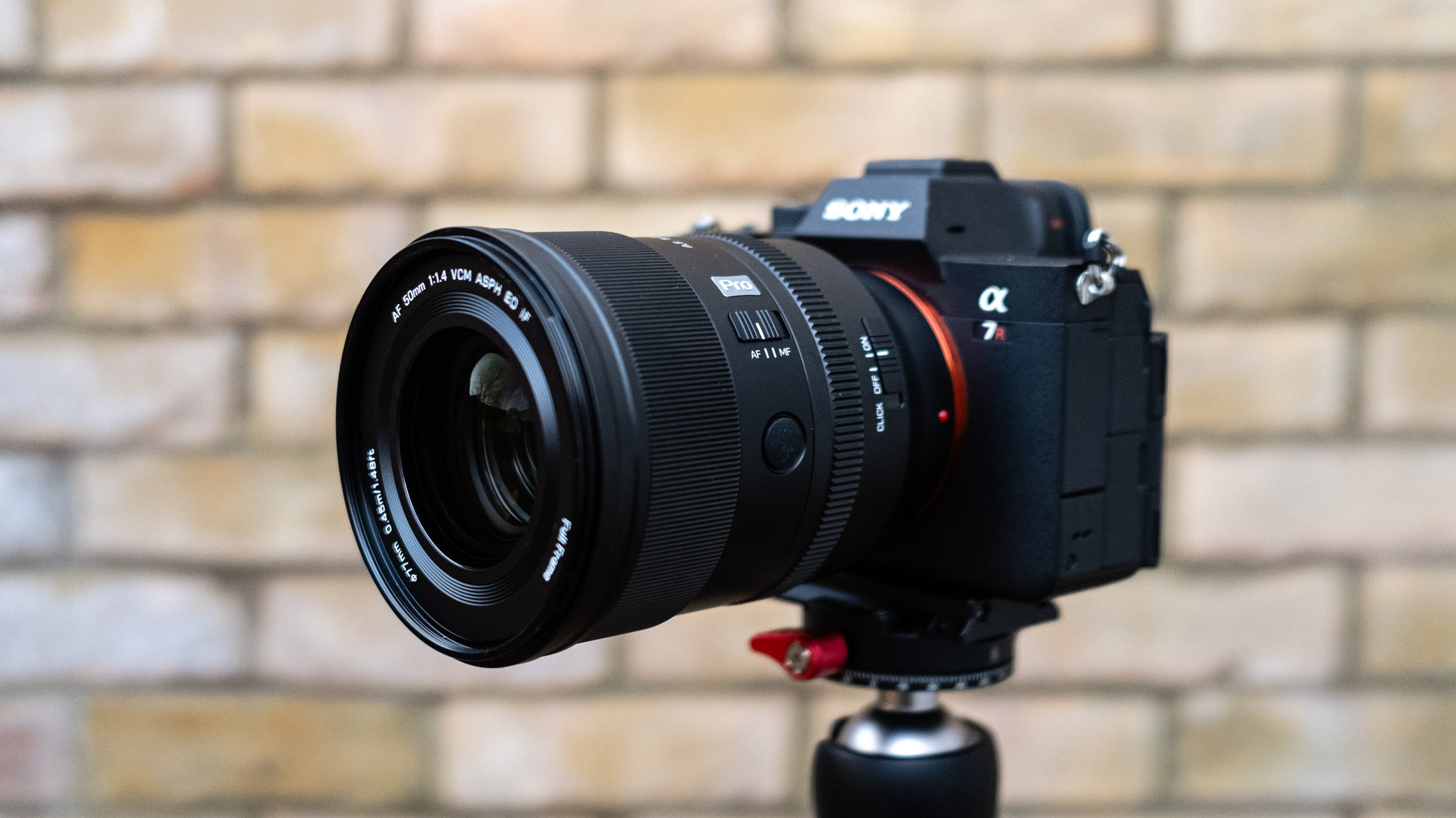 Viltrox AF 50mm f/1.4 Pro FE in front of a wall