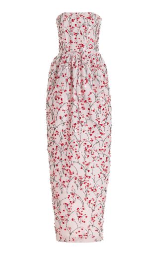 Lena Floral-Embroidered Crepe Maxi Dress