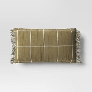 Oversized Cotton Gauze Grid Lumbar Throw Pillow Olive Green - Threshold™