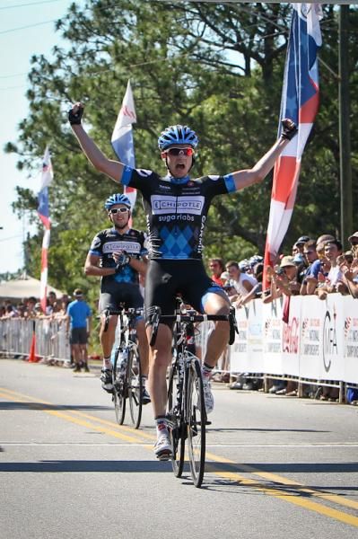 Rob Squire (Chipotle) excited crossing the line.