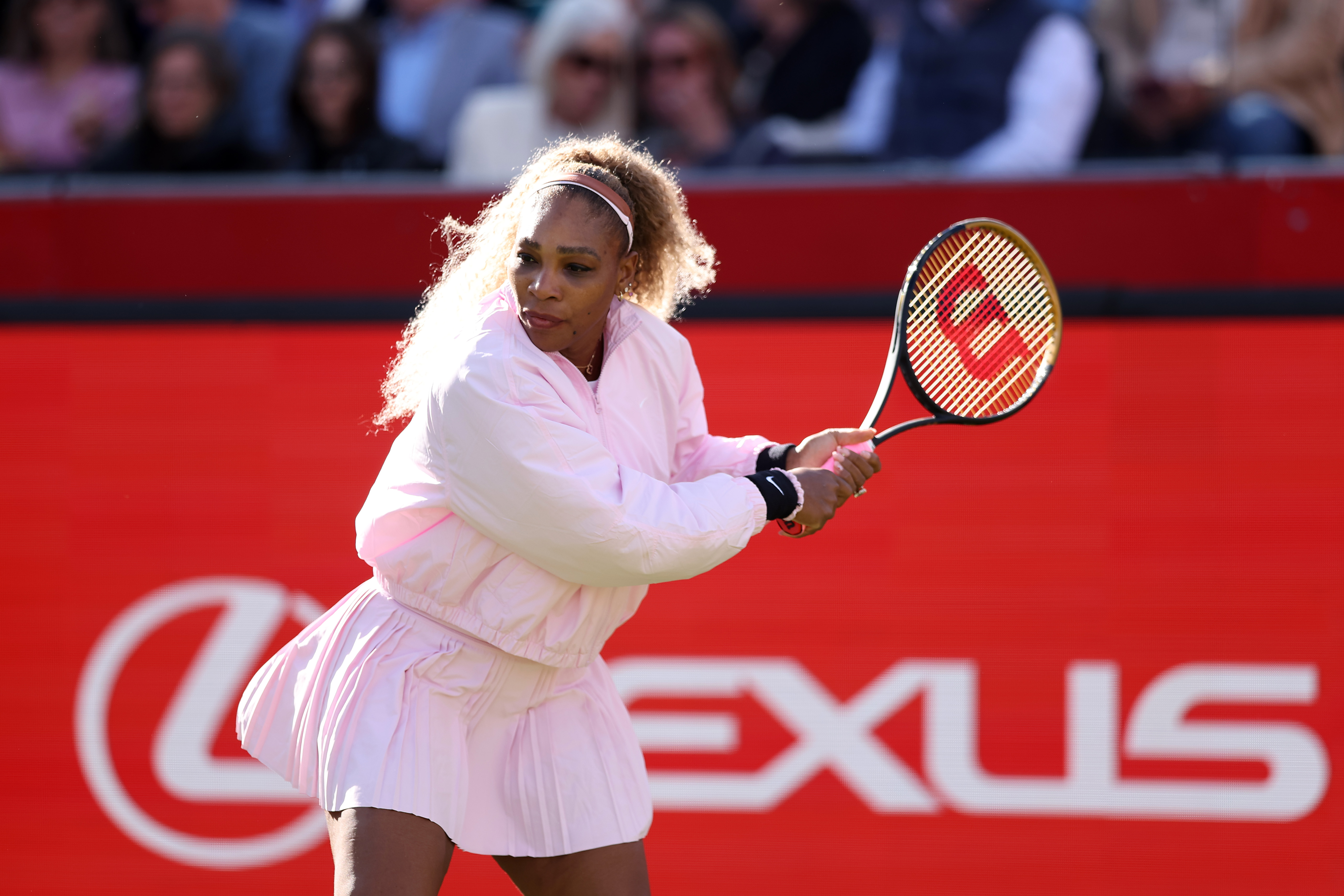 Serena Williams played at the HSBC WTA tennis Championships in London, wearing the peony pink color trend