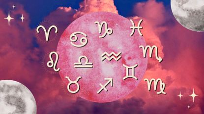 Representation of the zodiac signs against the backdrop of the full moon