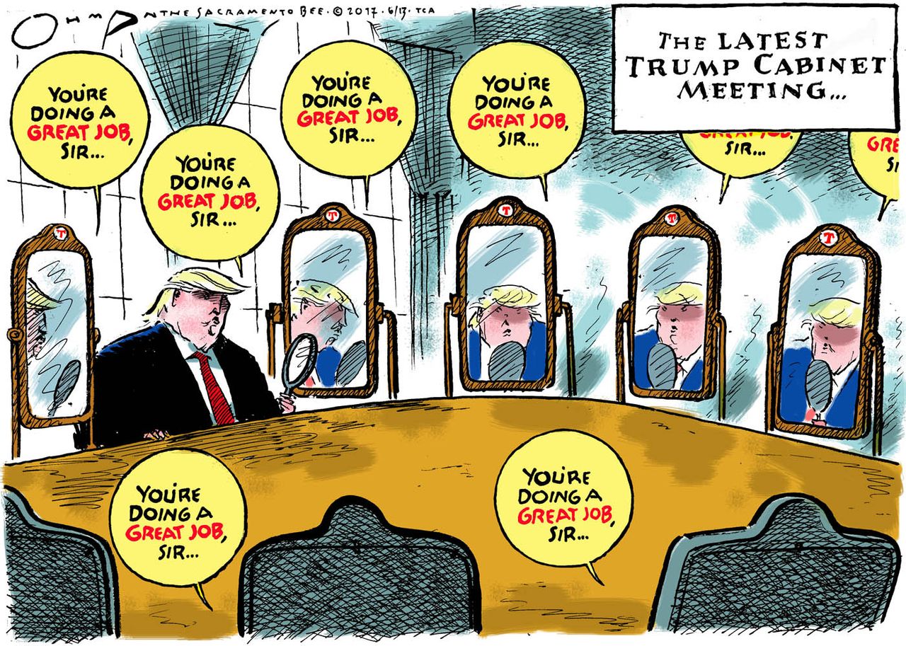 Political cartoon U.S. Trump cabinet compliments