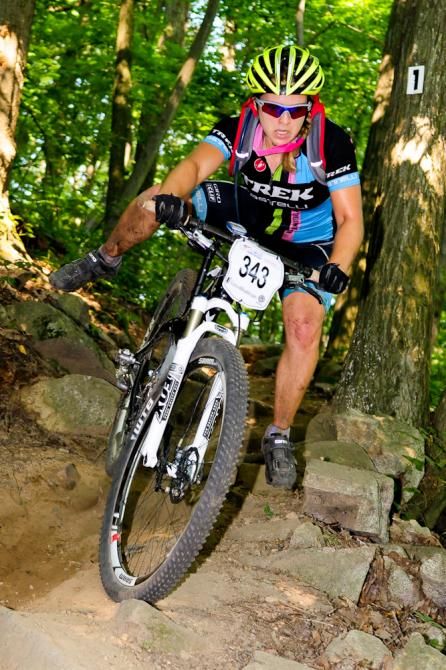 Sarah Ogden (Bear Development) crashing on a rocky descent