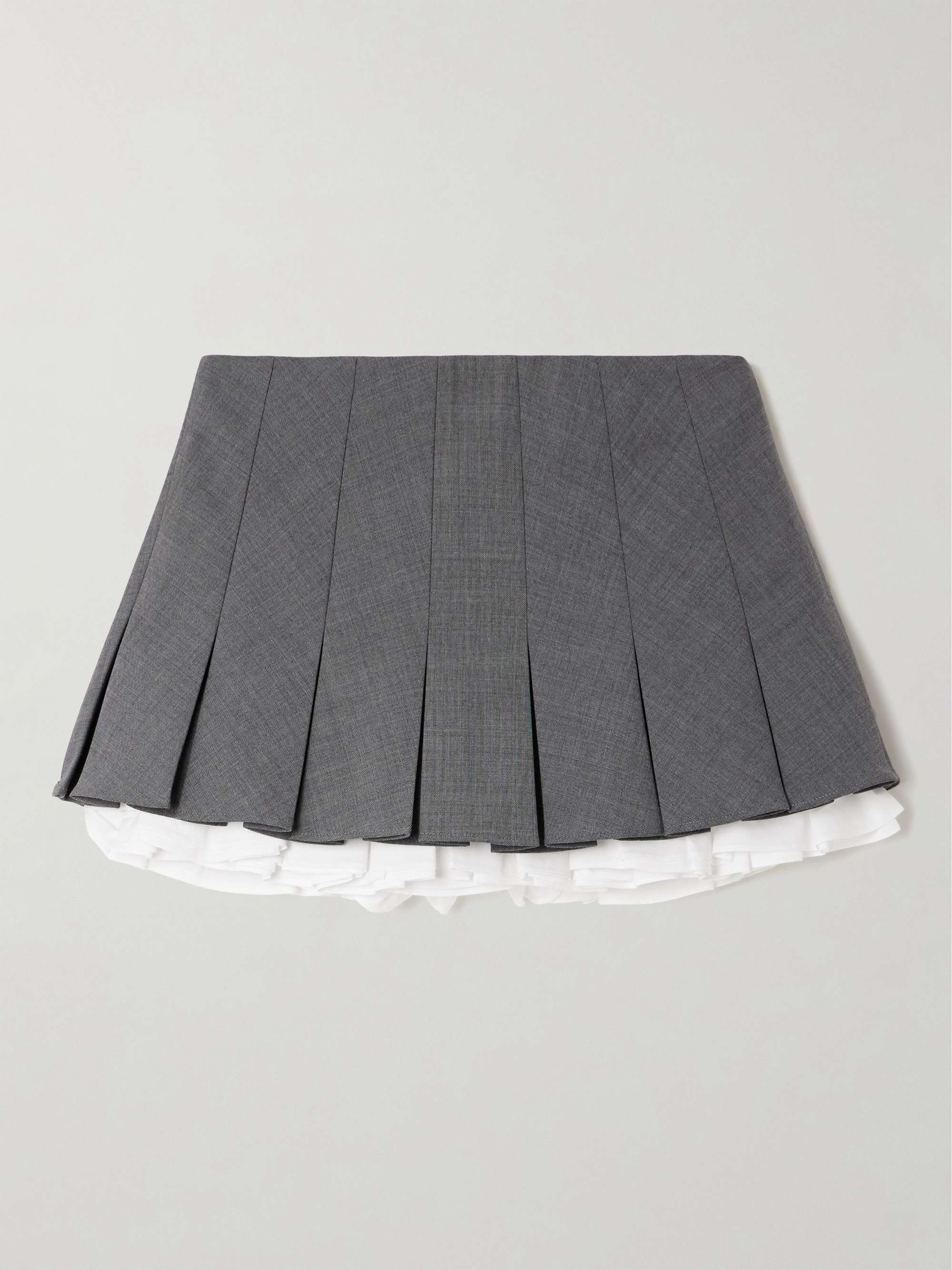 Layered Pleated Cotton Poplin-Trimmed Grain De Poudre Mini Skirt