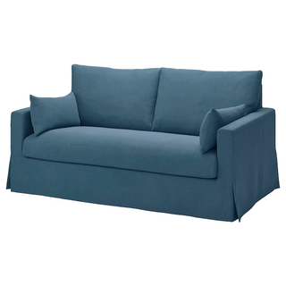 skirted blue sleeper sofa with slipcover