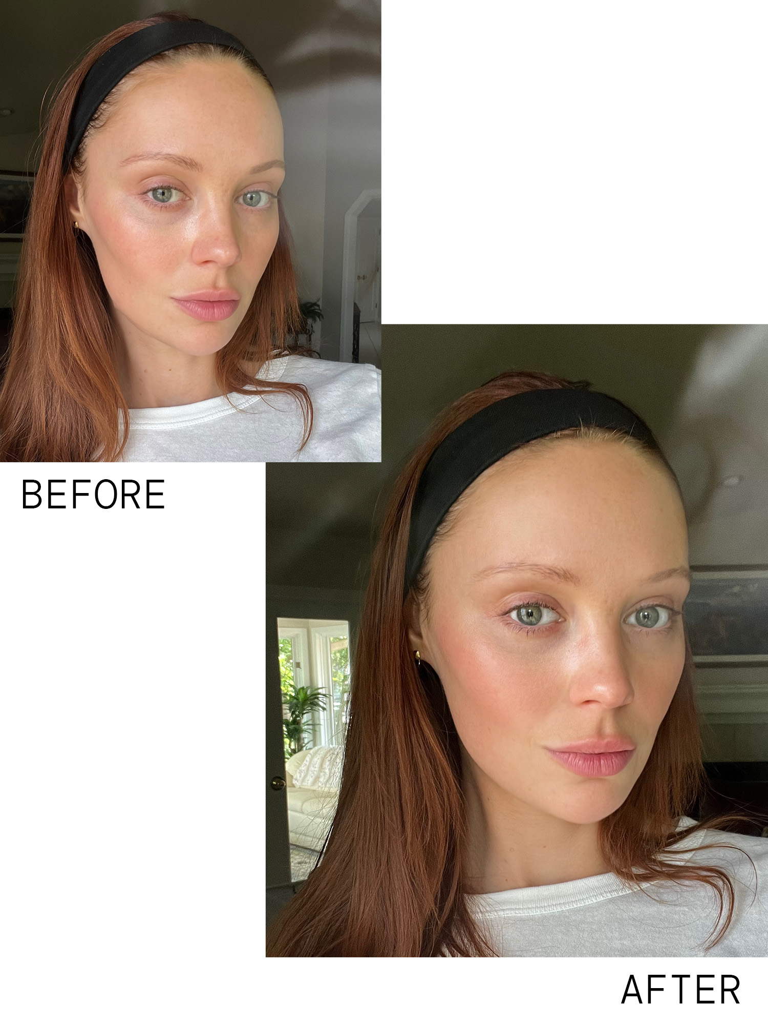 Before and after Beauty Director Erin Jahns uses Lumify's Redness Reliever Eye Drops.