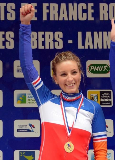 Pauline Ferrand Prevot (Rabo Women Cycling Team) celebrates her victory in the time trial