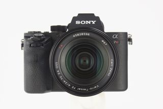 A black Sony Alpha 7R camera
