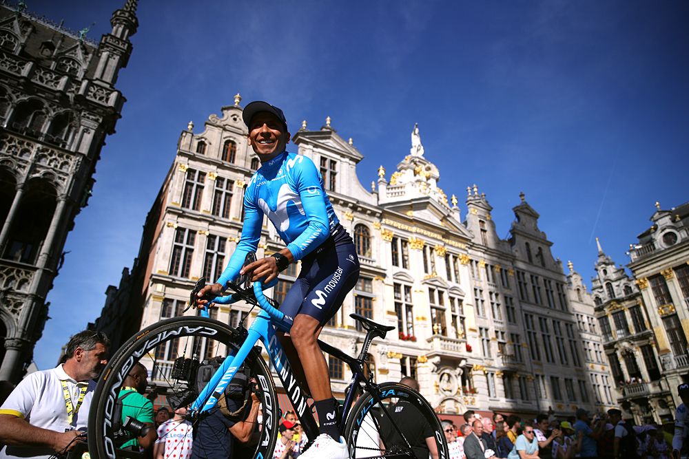 Nairo Quintana (Movistar) heads to the team presentation at the Tour de France