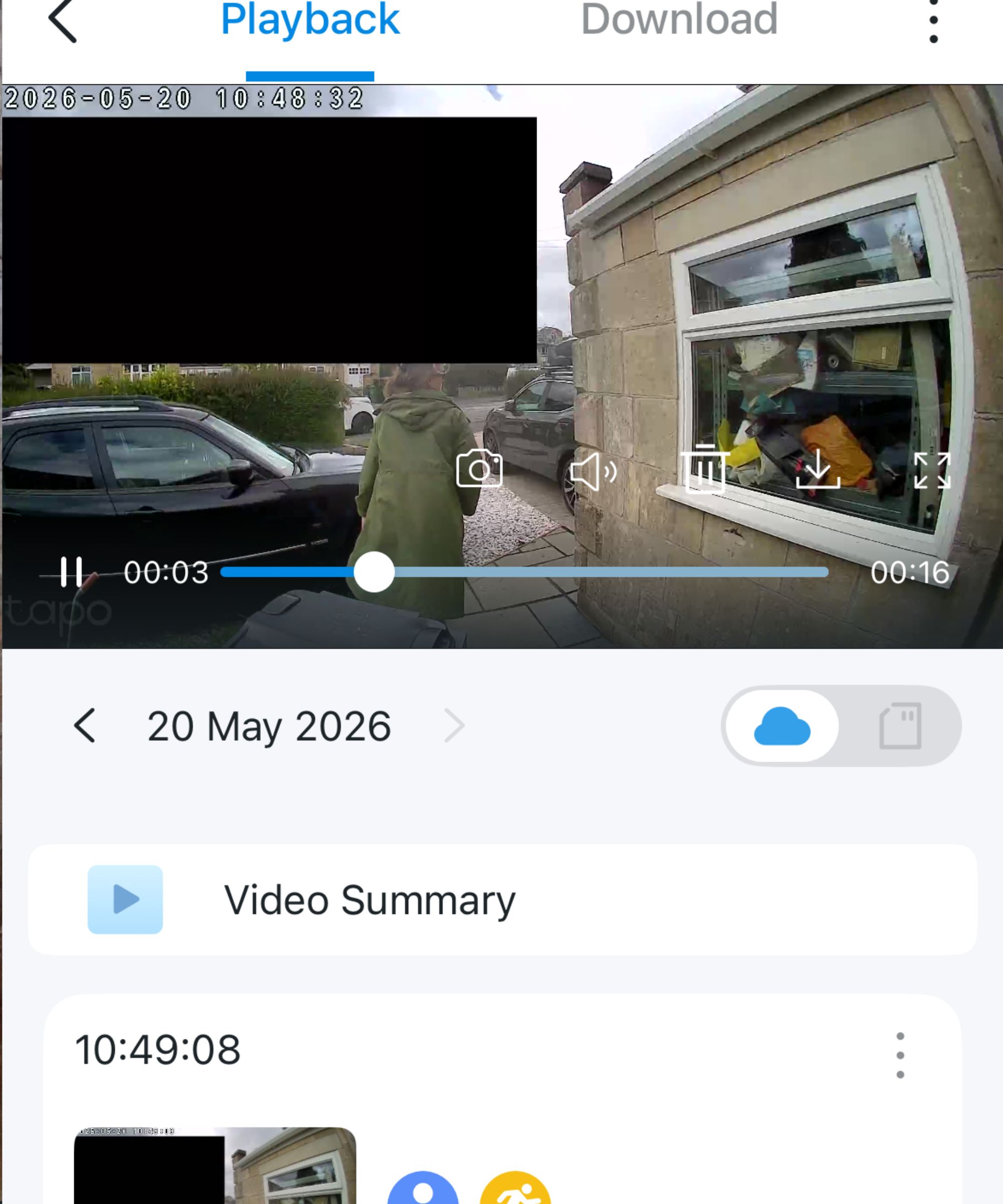 In the Tapo app, you can access past motion and person detection for up to 30 days