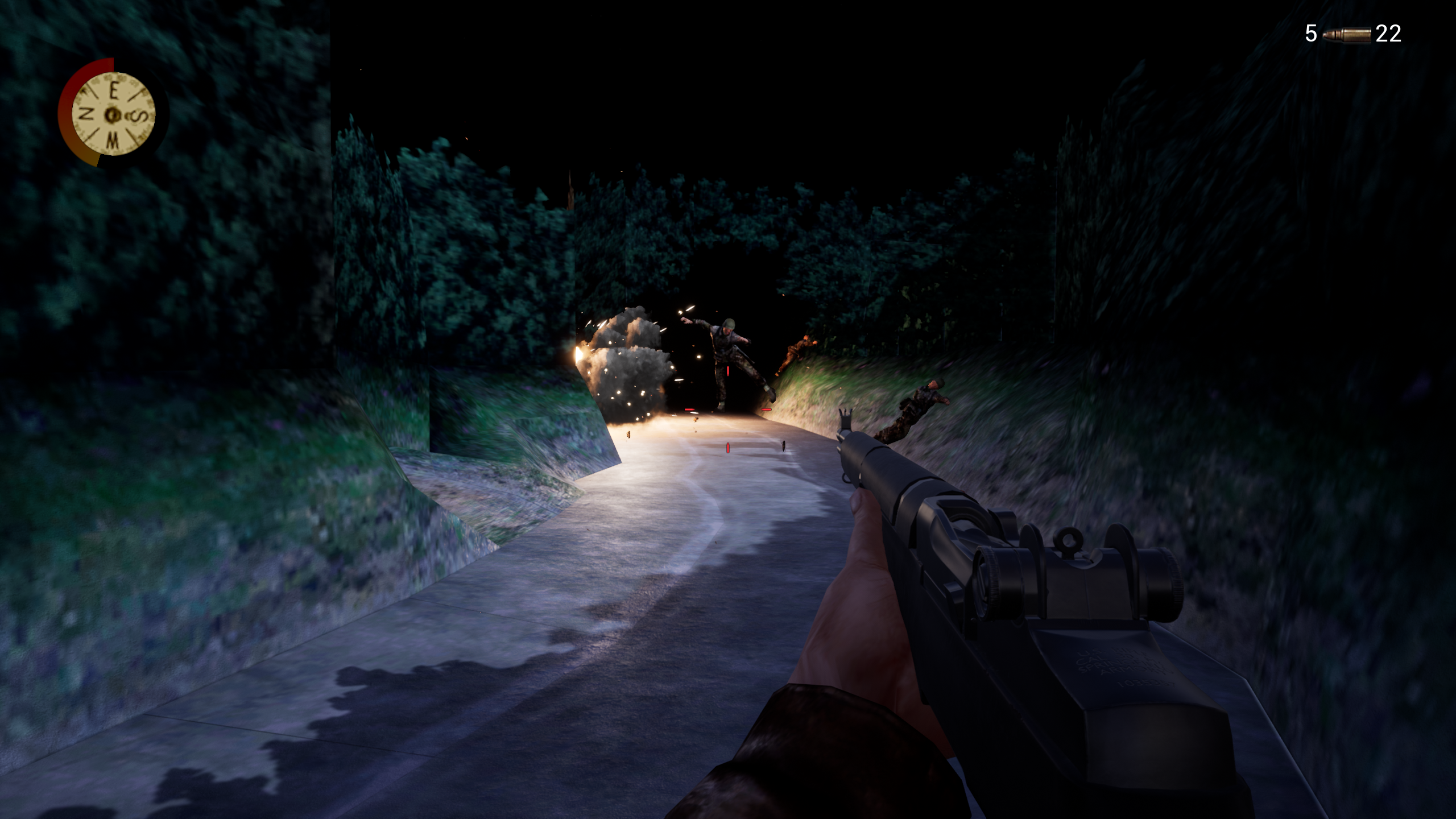 Wehrmacht soldiers are blown into the air by an exploding grenade in Medal of Honor Retro Remake